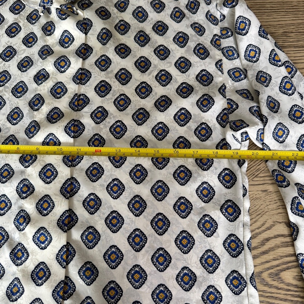 Christian Dior Vintage Geometric Medallion Jacquard Blouse Ivory Navy Yellow 4 - Picture 13 of 16